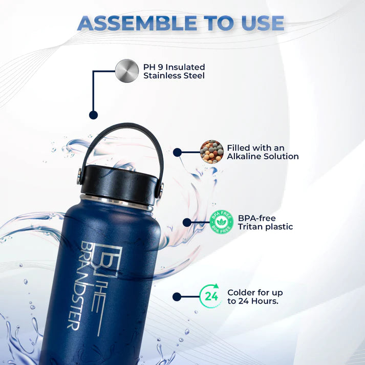 The Brandster 32oz/ 946ml PH 9 Insulated Stainless Steel Antioxidant Alkaline Sports Water Bottle With Hydrogen Drinking Ionizer Water Filter BPA free For Daily Fitness, Gym, Jogging, Yoga Workouts
