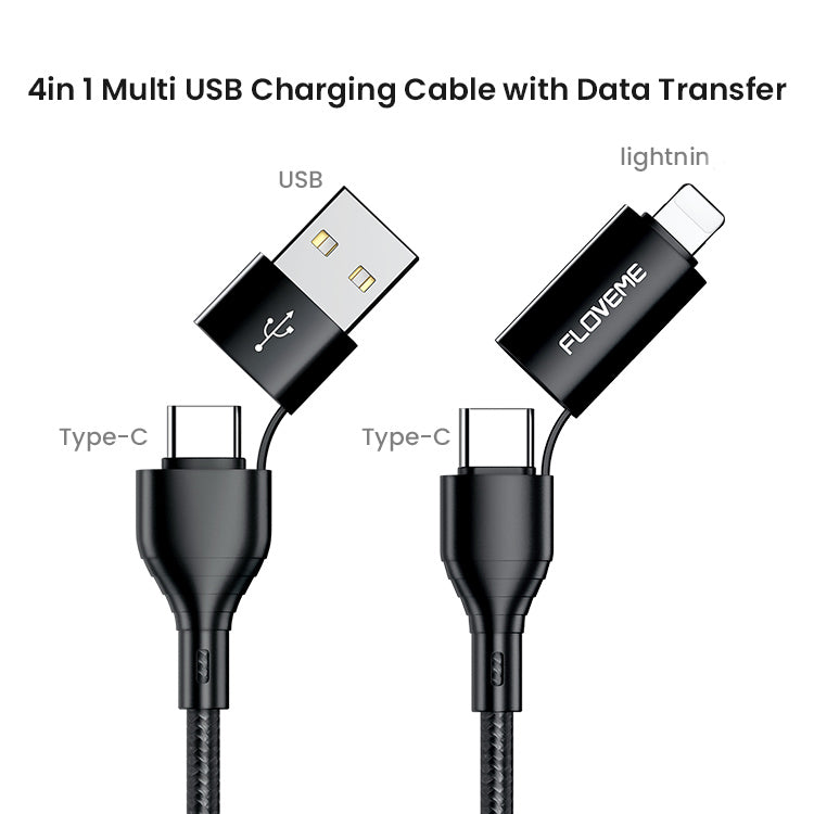 PD 60W 20V 3A Fast Charging Cable 4 in 1 Multi Charger Cable With Data Transfer For iPhone 12